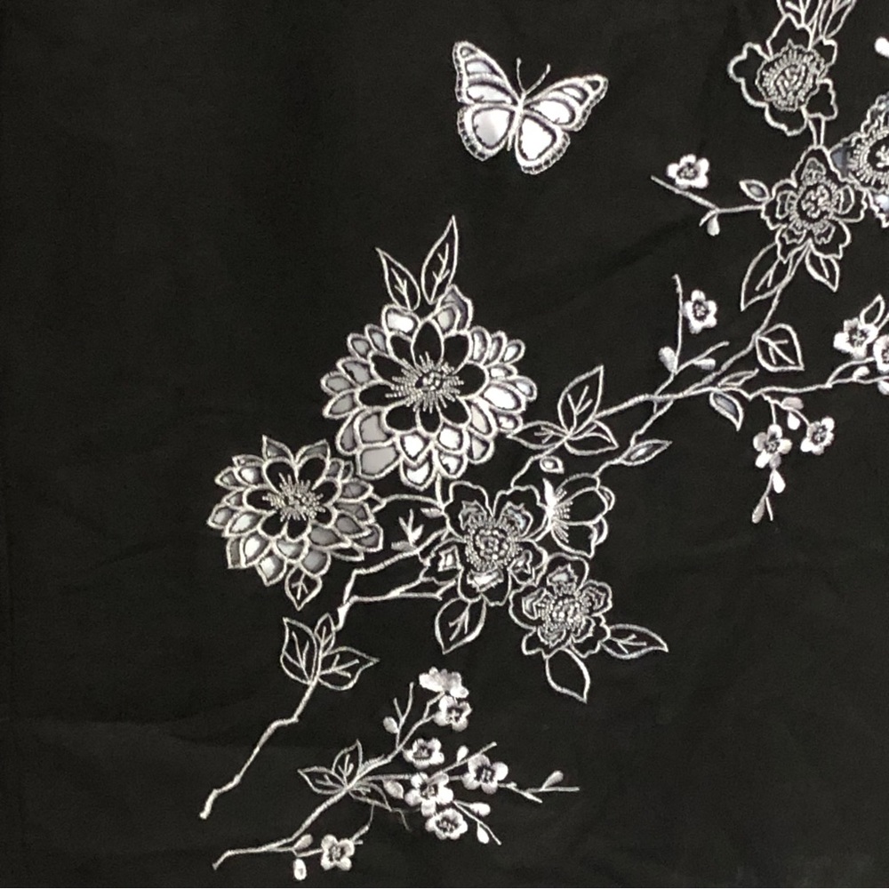 Women’s Linen Blend Classic Black Dress Embroidery Short Sleeve Lined Si… - Picture 4 of 9